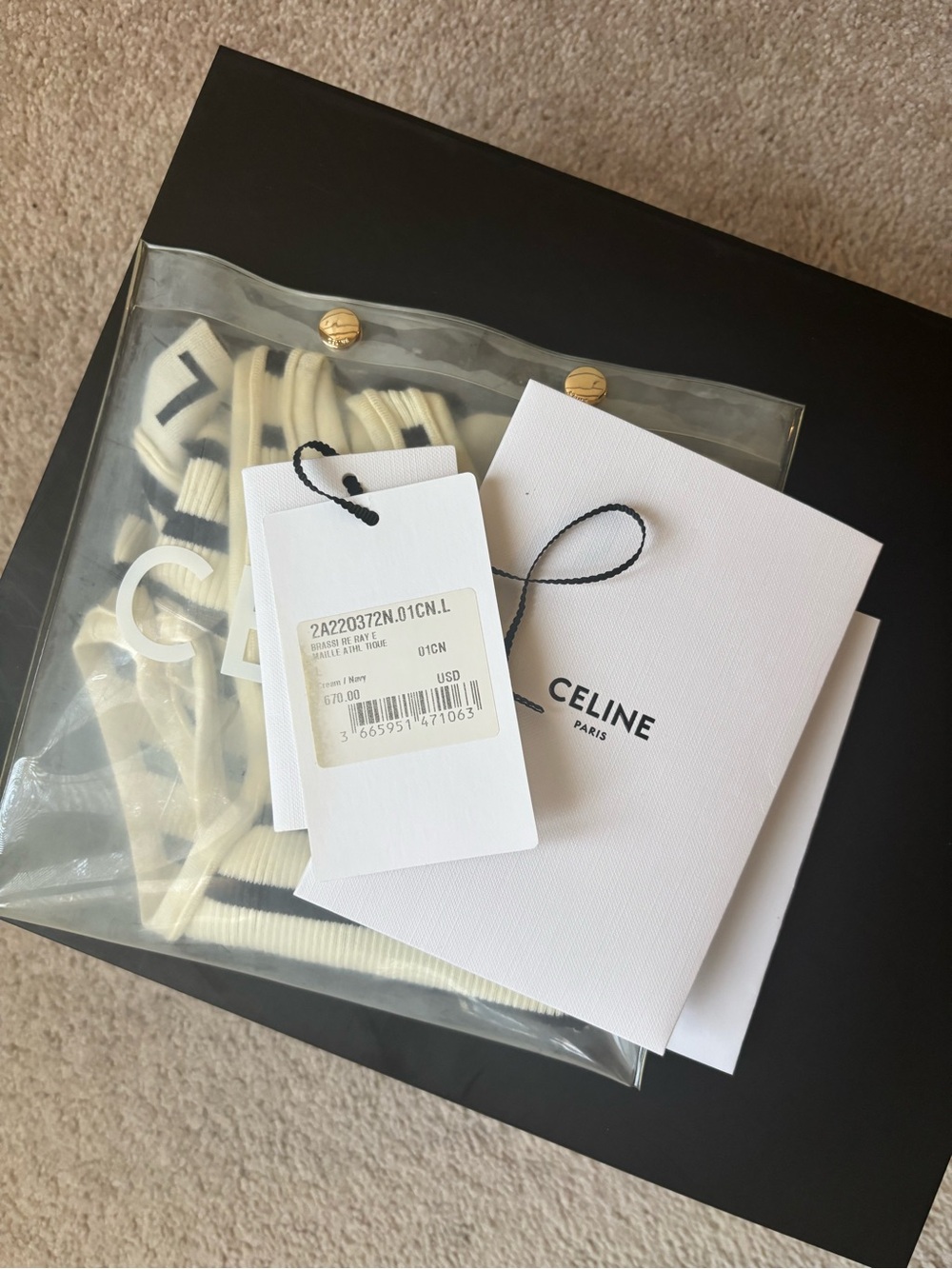 Celine Black and Cream Striped Ribbed Crop Tank - Picture 8 of 8